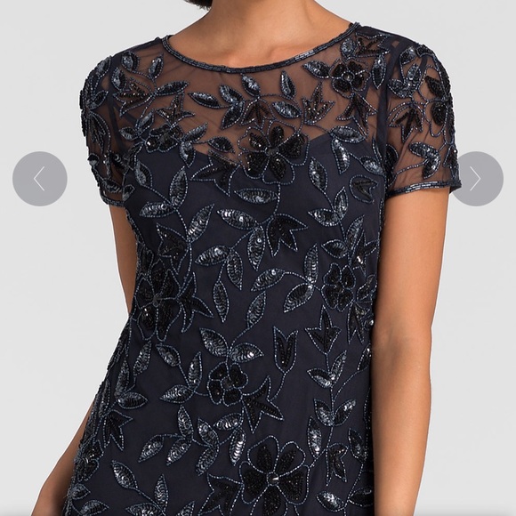 Adrianna papell PLUS SIZyshort sleeves Floral Beaded Godet long Gown - Picture 14 of 16